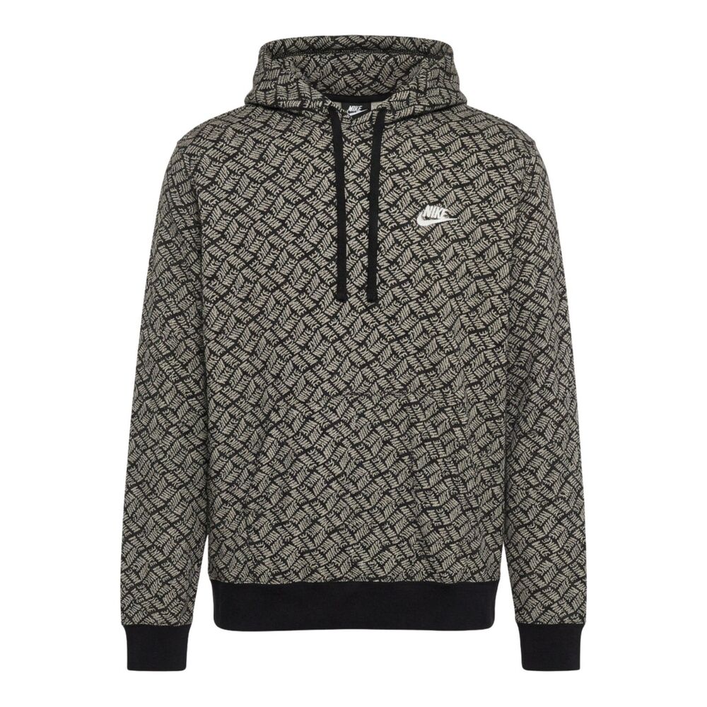✨ Nike Sportswear Club Fleece All Over Print Logo Hoodie Black White Men’s M ✨